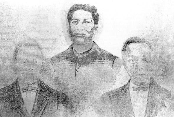 Myron Medcalf's great great great grandmother, Mary Ann Key, is shown with Medcalf's great grandfather, Jolly Key, right, and his great uncle, William