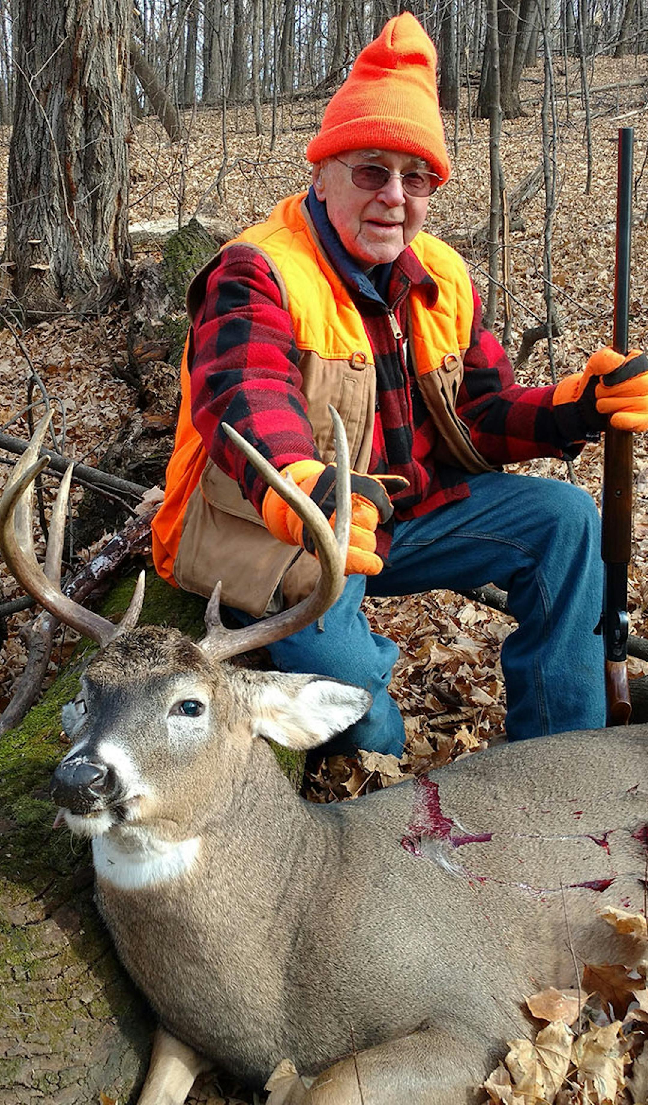 Don Solorz, 91, of Wright County, shot this buck on opening weekend near Buffalo, Minn. He’s hunted deer for 80 years and he harvested this one while seated on a chair on private land.
