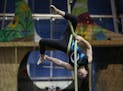 Emily Hovan, 16, of Circus Juventas, worked on aerials as she and other performers demonstrated their skills after a news conference.