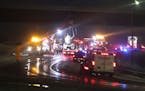 Westbound I-694 was closed early Thursday morning, Jan. 23, 2020, because of a multiple vehicle crash near I-35E in Vadnais Heights, Minn.