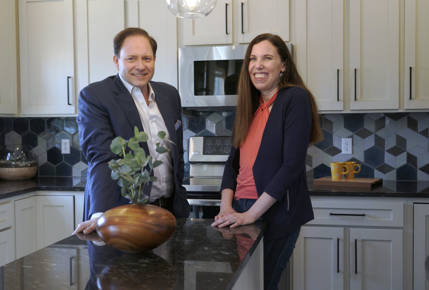 Jason and Alyssa DeRusha's new designer kitchen, created using artisan-crafted tile.