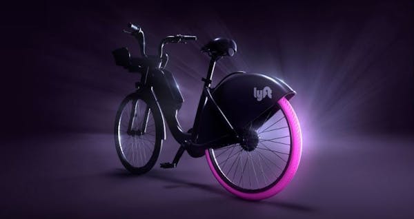 An image, provided by Lyft, shows the color scheme of its bike-sharing bicycles.