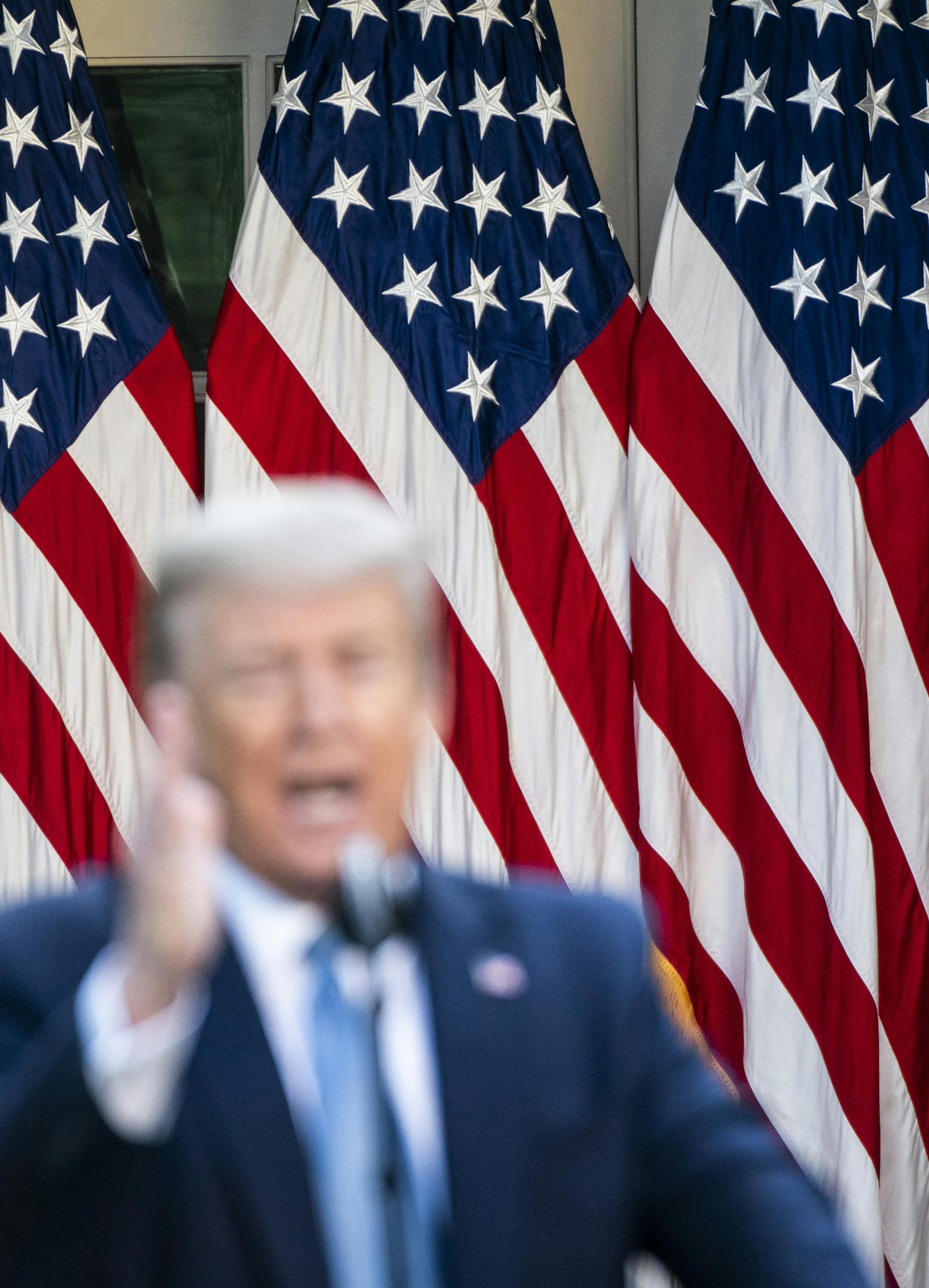 President Donald Trump speaks during a briefing in response to the covid-19 coronavirus pandemic in the Rose Garden of the White House on April 15. MUST CREDIT: Washington Post photo by Jabin Botsford