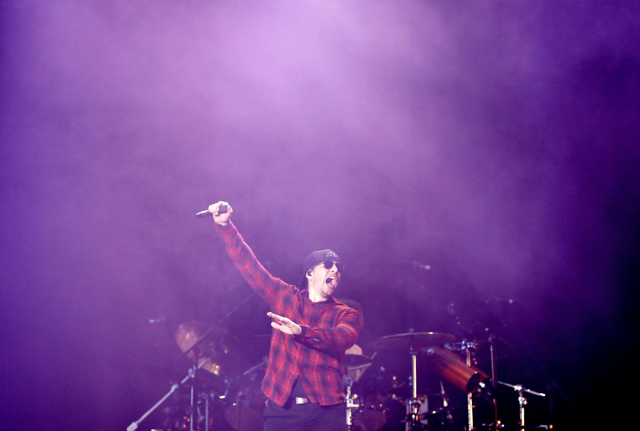 Vocalist M. Shadows of Avenged Sevenfold performed at US Bank Stadium on Saturday night.