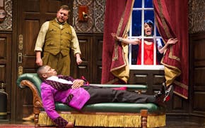 Credit Jeremy Daniel
From left, Peyton Crim, Yaegel T. Welch and Jamie Ann Romero in the touring production of "The Play That Goes Wrong."