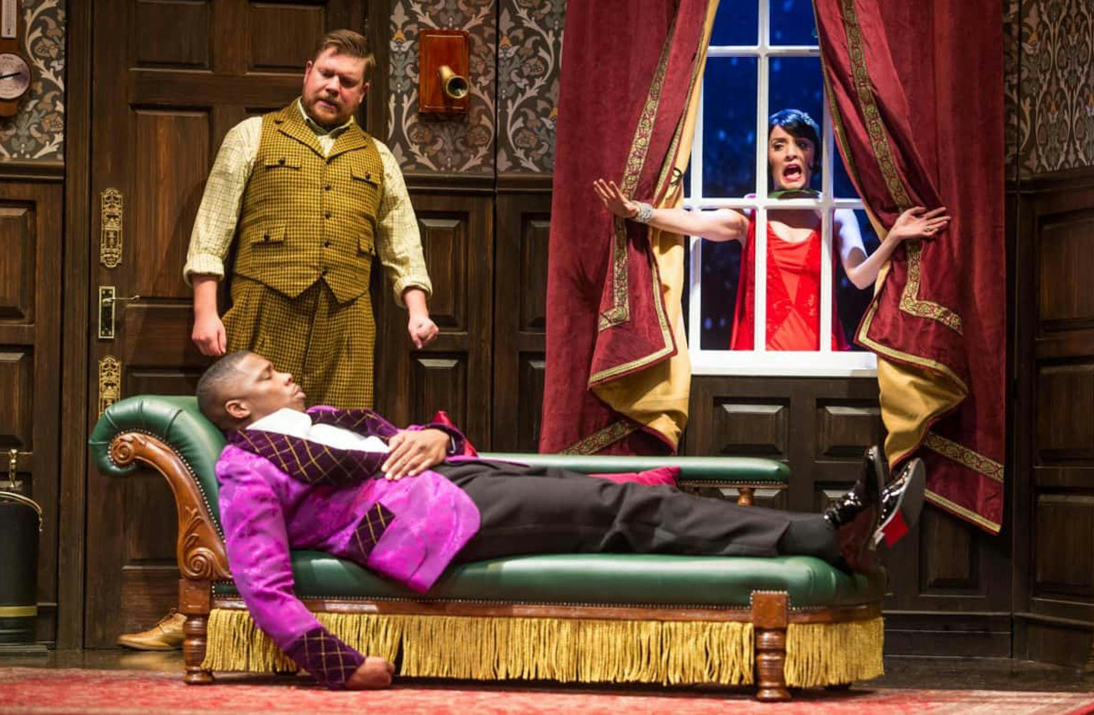 Credit Jeremy Daniel
From left, Peyton Crim, Yaegel T. Welch and Jamie Ann Romero in the touring production of "The Play That Goes Wrong."
