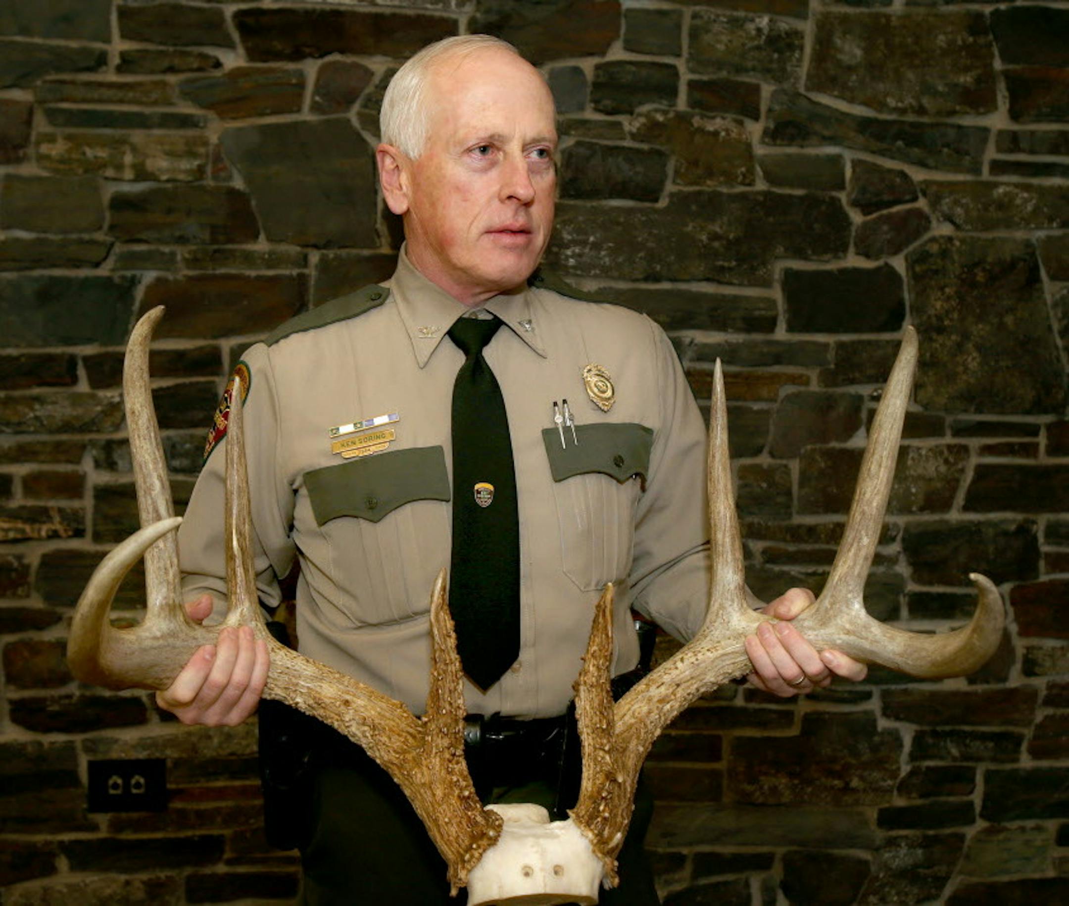 DNR enforcement chief Ken Soring with the original world-class 8-point buck horns. St. Paul, MN, 2013. ] JOELKOYAMA‚Ä¢joel koyama@startribune DNR is having seven replicas made of the world-class 8-point buck poached in southeastern Minnesota a few years back. Some of those antler reproductions will be mounted on deer heads and shown around the state for years to come on the DNR's "Wall of Shame.'' We're getting photos of the replicas, and the originals, said to be worth more tha