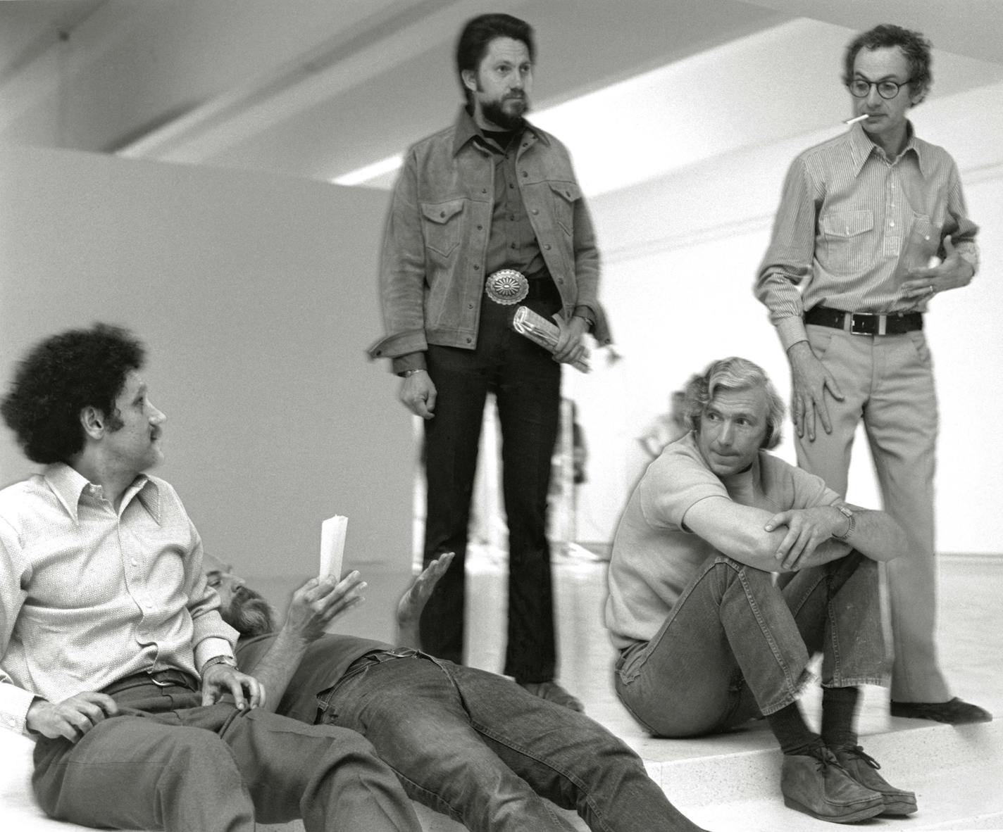 Siah Armajani, sitting at left, in 1971 with Walker Art Center executive director Martin Friedman (far right) for the exhibition "Works for New Spaces." Friedman was an early champion of Armajani's work.