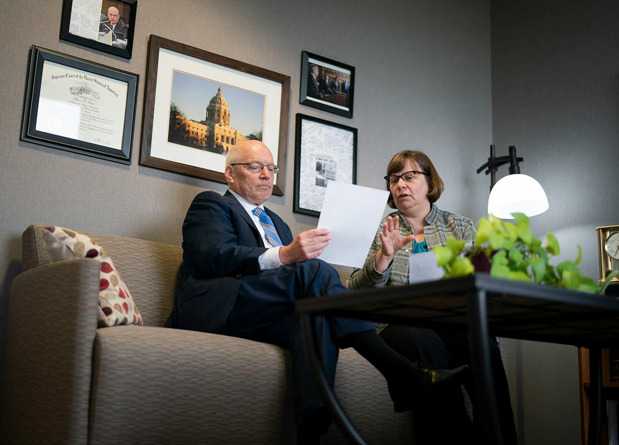 MMB Commissioner Myron Frans met with State Economist Laura Kalambokidis on the eve of releasing the monthly revenue update.