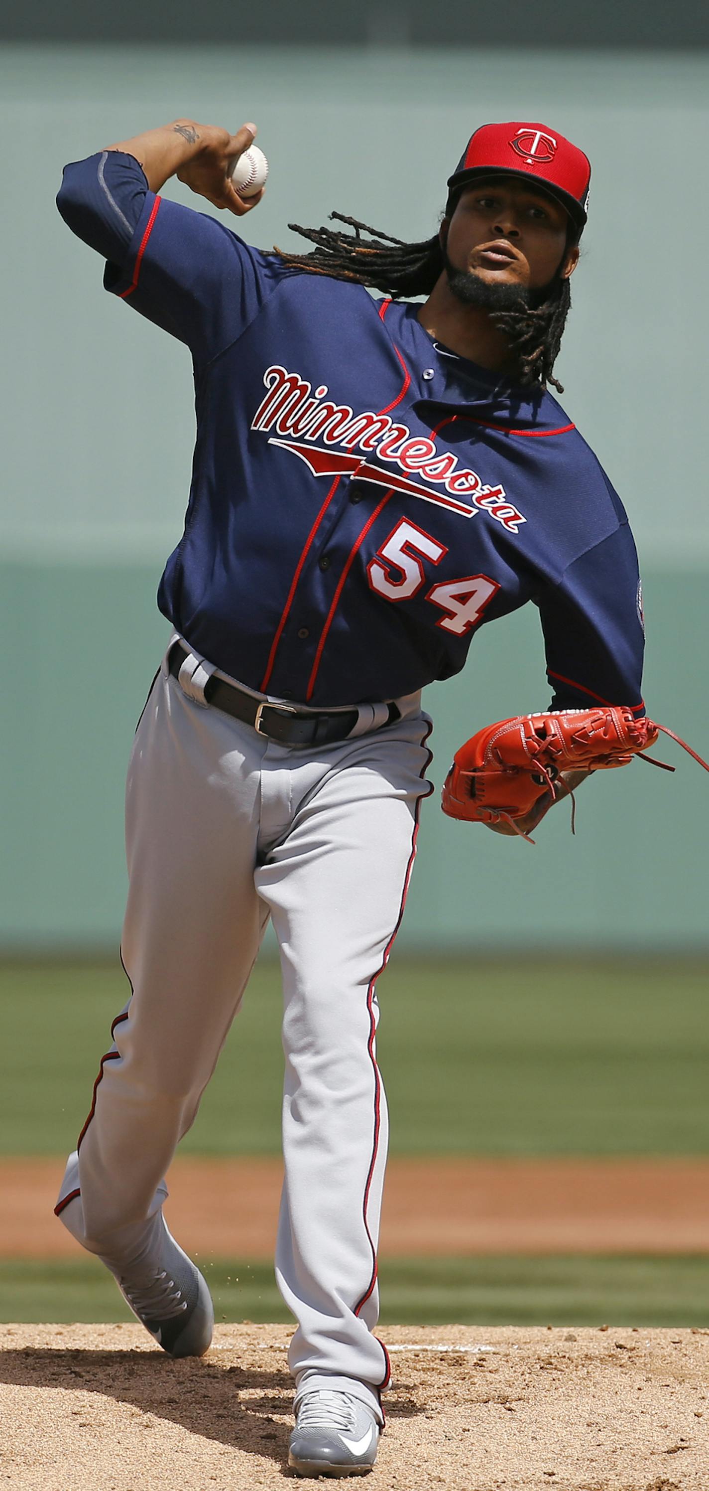 Minnesota Twins starting pitcher Ervin Santana throws between innings of a spring training baseball game against the Boston Red Sox in Fort Myers, Fla., Thursday, March 10, 2016. (AP Photo/Patrick Semansky) ORG XMIT: OTK