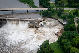 The partially breached Rapidan Dam on the Blue Earth River, seen on Tuesday, June 25. The flooding on the Watonwan River upstream was alleviated when 