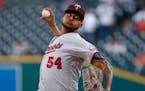 Minnesota Twins pitcher Ervin Santana throws against the Detroit Tigers in the first inning of a baseball game in Detroit, Monday, Sept. 12, 2016.