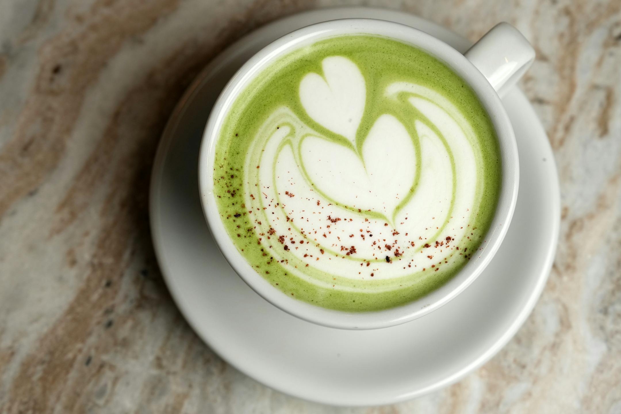 The Blood Orange Matcha at Backstory Coffee, located in the lobby of the Duffey Lofts in the north loop of Minneapolis.