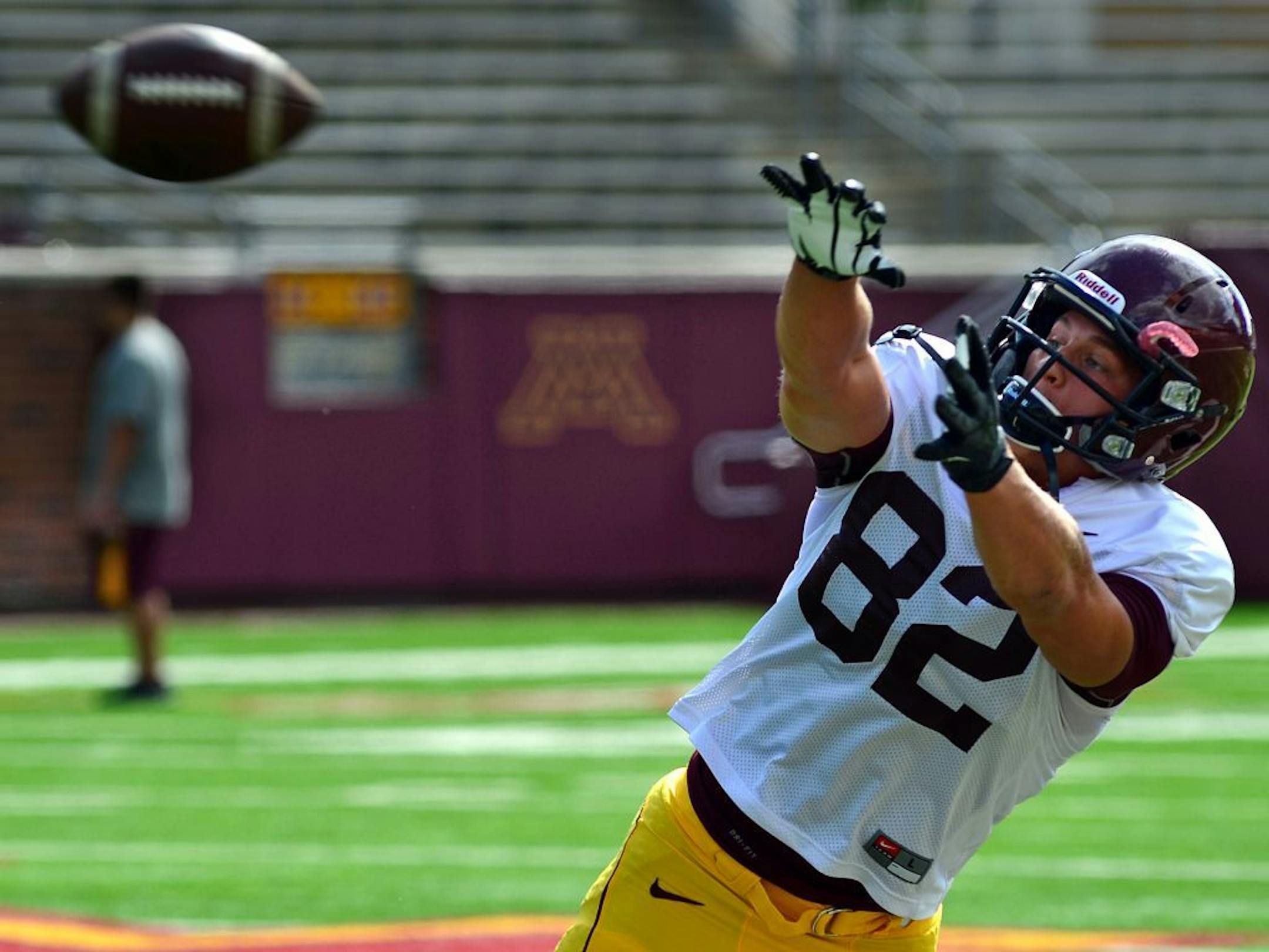 Gophers freshman Drew Wolitarsky, seen here in a scrimmage, holds California prep records for catches and yards.