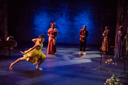 The photo titled "Dance 2" is also taken by Ryan Stopera. Dancer is Johannah Easley performs in "Ancestral Echoes," produced by The New Renaissance, LLC, in 2019. Joe Davis describes the "Ancestors Rising" series as, "theater experiences created to invite the audience into the practice of envisioning and embodying the future we want to live in now."