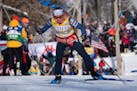 Minnesota native Jessie Diggins skis in the qualifying round during the first day of the COOP FIS Cross Country World Cup at Theodore Wirth Park on Fe