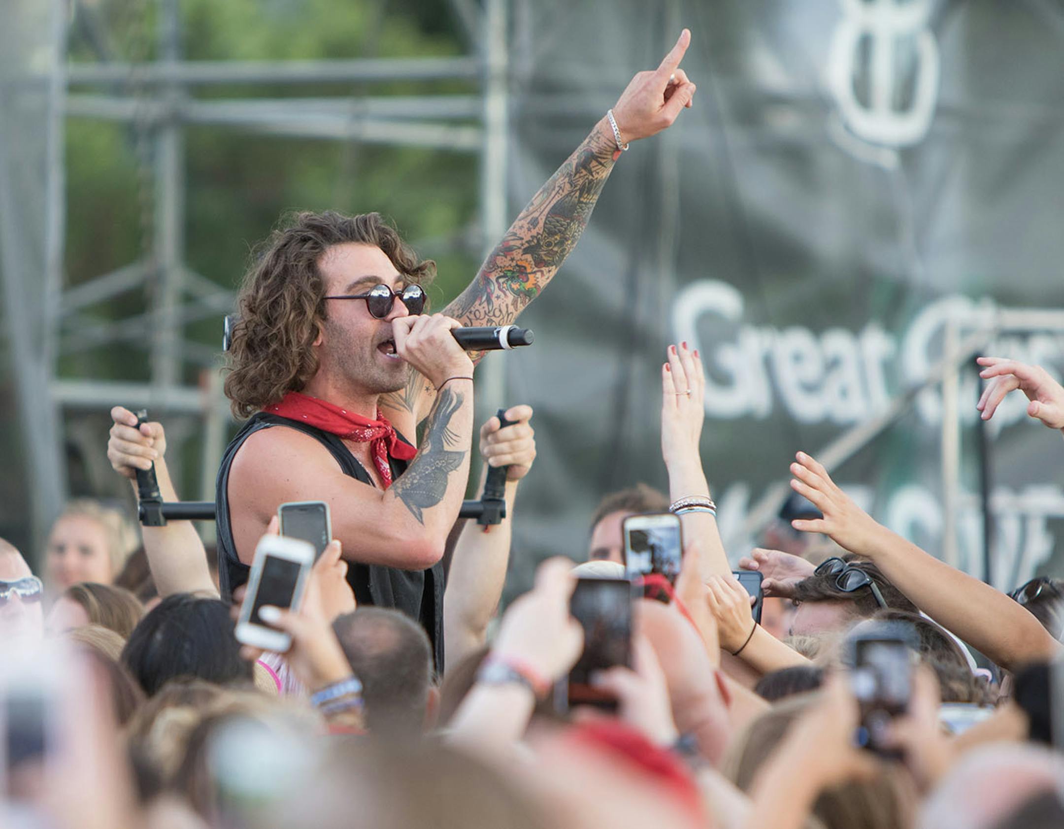 Minnesota native and American Authors vocalist Zac Barnett leads the crowd on the Great Clips Stage on day one of the 2016 Basilica Block Party on July 8, 2016 at the Basilica in Minneapolis, Minn. [ Special to Star Tribune, photo by Matt Blewett, matt@mattebphoto.com, Basilica Block Party 2016, 550335 BASILICA070916