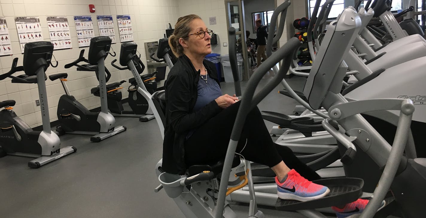 Connie Weizel of Mound works out on an elliptical bike at the new Westonka Activity Center.