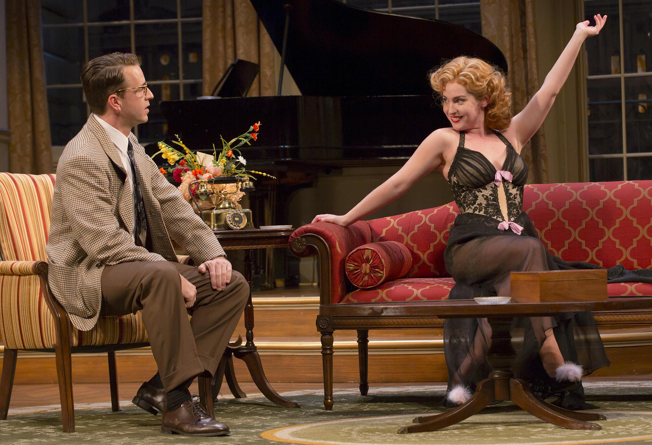 John Patrick Hayden (Paul Verrall) and Alexis Bronkovic (Billie Dawn) in the Guthrie Theater's production of "Born Yesterday" by Garson Kanin.