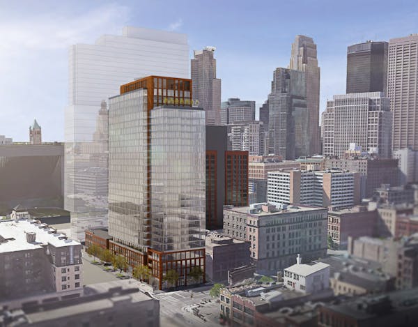 Rendering from ESG Architecture & Design Aerial from Washington Avenue, looking southeast 17 N. Washington