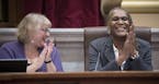 Minneapolis City Council member Lisa Goodman celebrated as Andrea Jenkins was named the new Vice President during the first City Council meeting of th