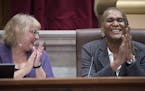 Minneapolis City Council member Lisa Goodman celebrated as Andrea Jenkins was named the new Vice President during the first City Council meeting of th