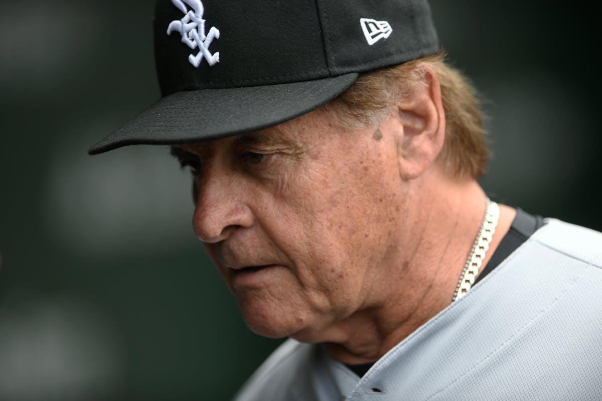 Chicago White Sox manager Tony La Russa looks on before a baseball game against the Chicago Cubs Saturday, Aug 7, 2021, at Wrigley Field in Chicago. T