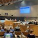 Minnetonka Mayor Brad Wiersum, visible on the screen and in the middle of the dais, spoke shortly before the Minnetonka City Council on Monday night a