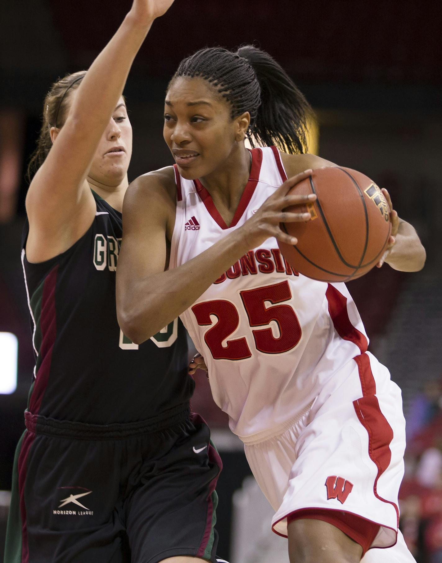 Dec. 30, 2013 - Madison, Wisconsin, United States of America - December 30, 2013: Wisconsin Badgers forward/center Michala Johnson (25) scores on a lay up in the second half of the NCAA Womens Basketball game between Green Bay Phoenix and the Wisconsin Badgers. The Badgers defeated the Phoenix in overtime 65-61 at the Kohl Center in Madison, WI. John Fisher/CSM (Cal Sport Media via AP Images) ORG XMIT: CSMAP