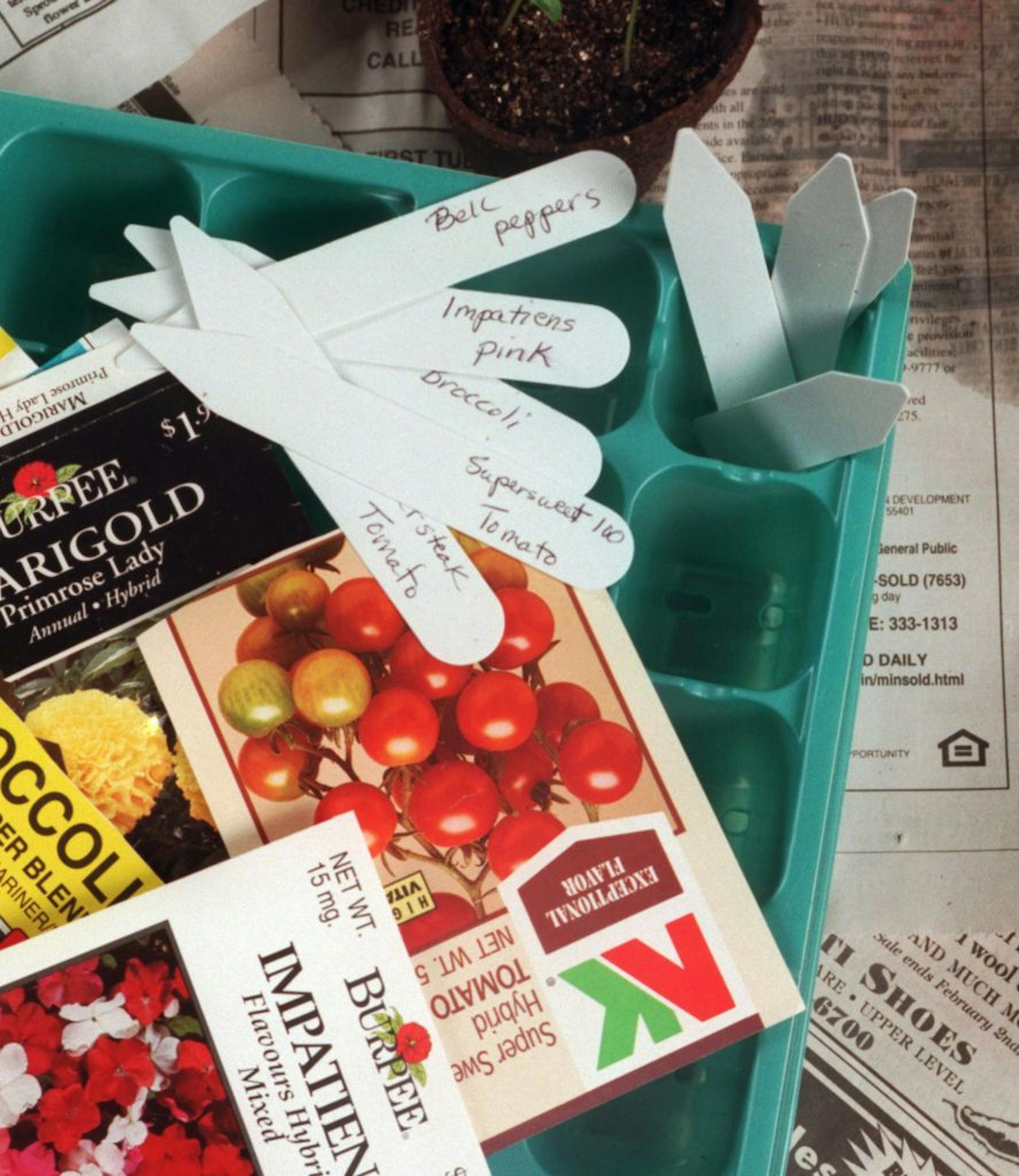 Starting seeds indoors. -- Various gardening aids make starting seedlings easy. Peat pots, plastic trays and special soil mixes are available.