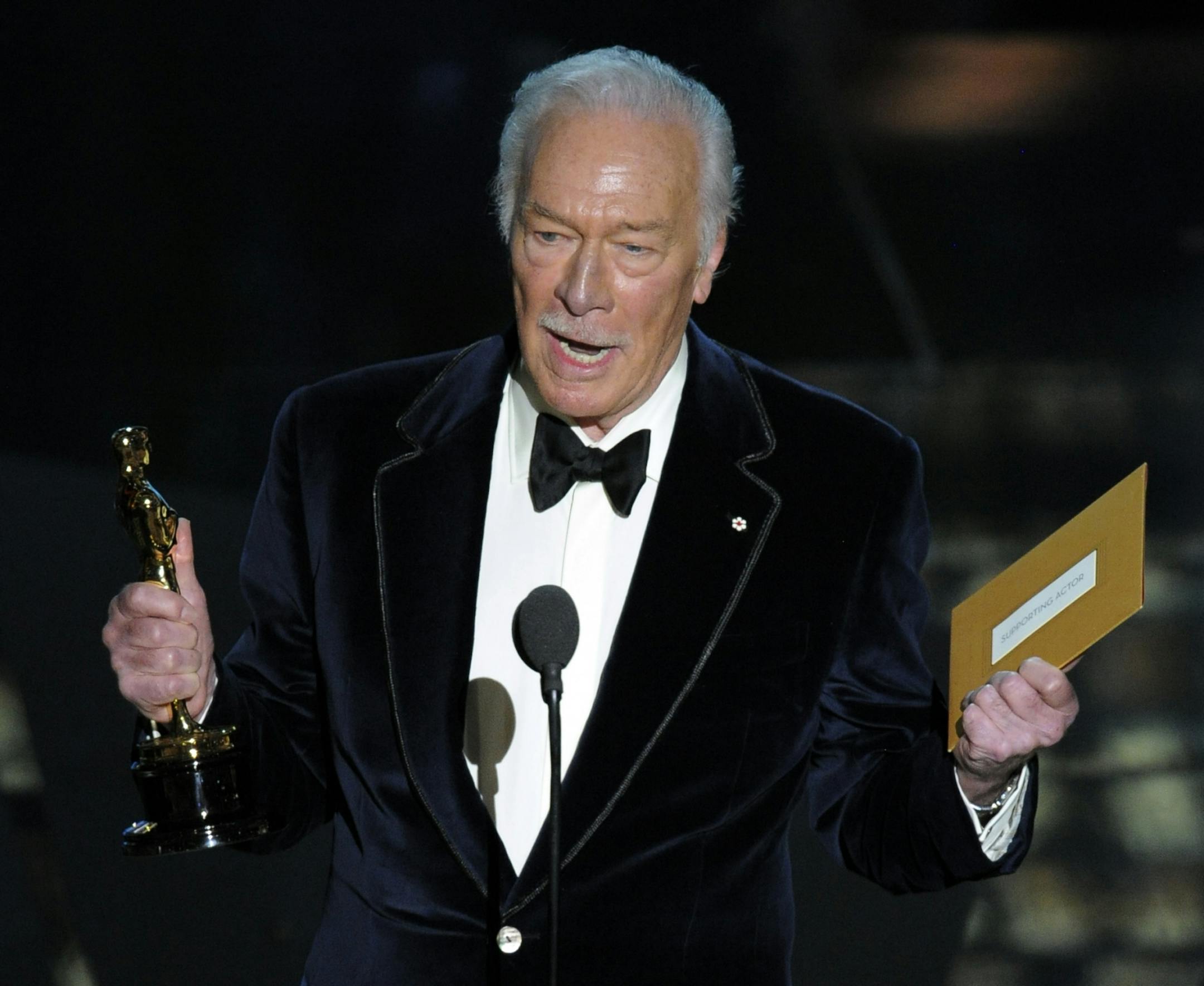 Christopher Plummer accepts the Oscar for best actor in a supporting role for �Beginners� during the 84th Academy Awards on Sunday, Feb. 26, 2012, in the Hollywood section of Los Angeles.
