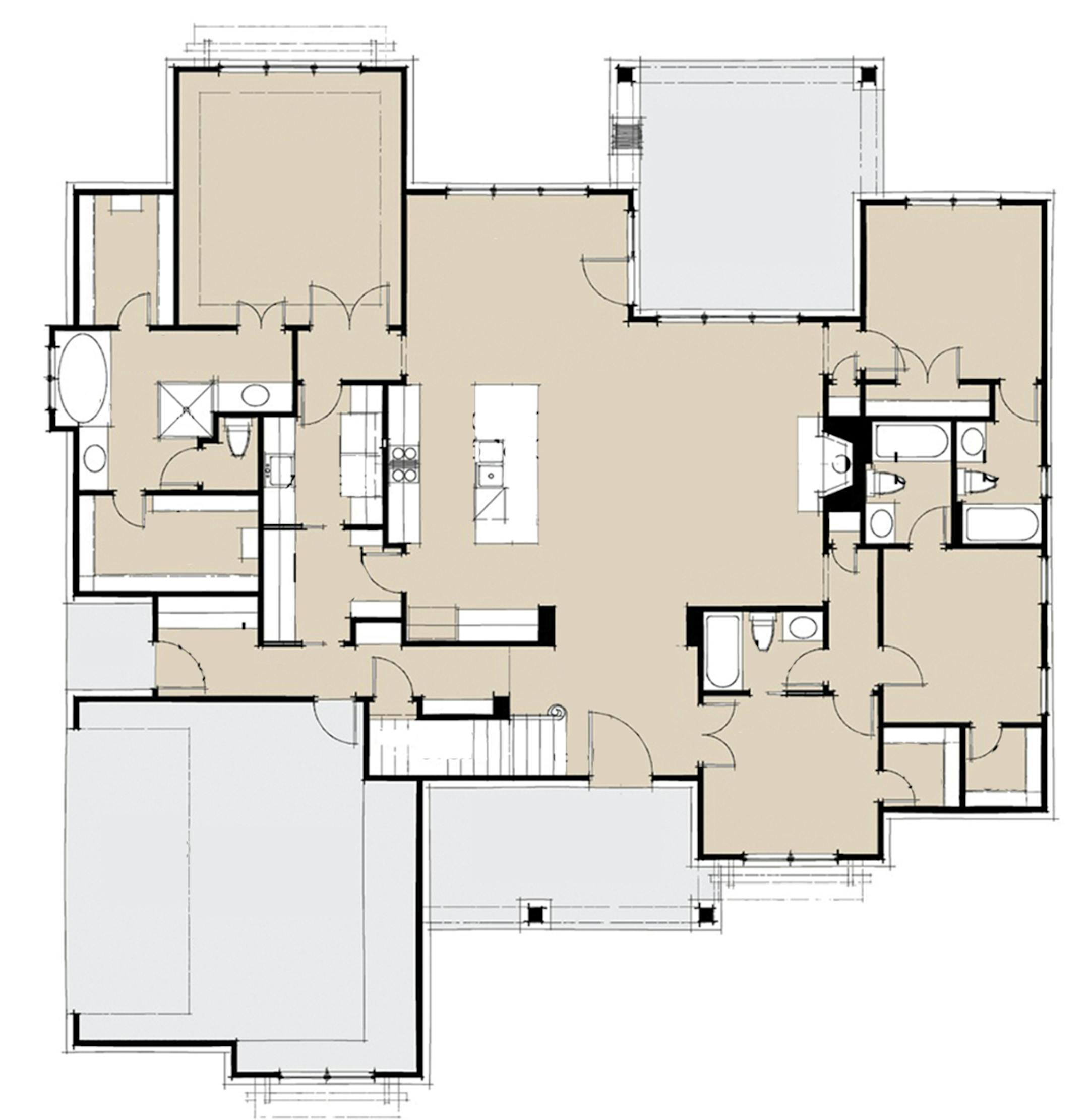 Home plan: Modern farmhouse features four en suites.