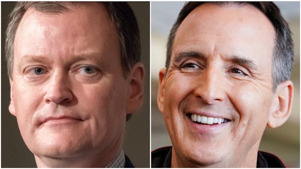 Jeff Johnson, left, is the favorite to be endorsed for governor at the Republican convention, which former Gov. Tim Pawlenty, right, is skipping and t