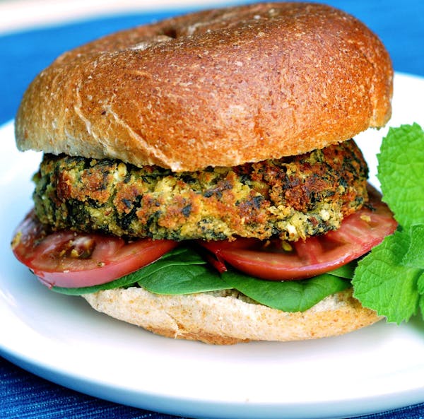 Meredith Deeds, Special to the Star Tribune Chickpea, Spinach and Feta Burgers for healthy family column.