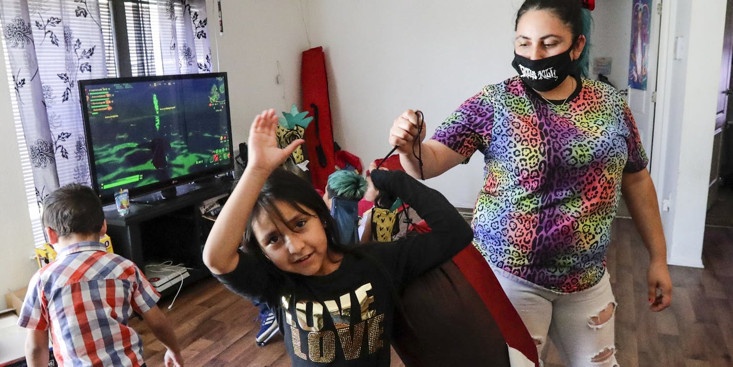 MECCA, CA - APRIL 13: Maria Corrales, 31, had to stop working in farm and stay home to take care of her children because child care facility that used to look after her children has closedown due to coronavirus pandemic in Mecca, CA. (Irfan Khan/Los Angeles Times/TNS) ORG XMIT: 1642605