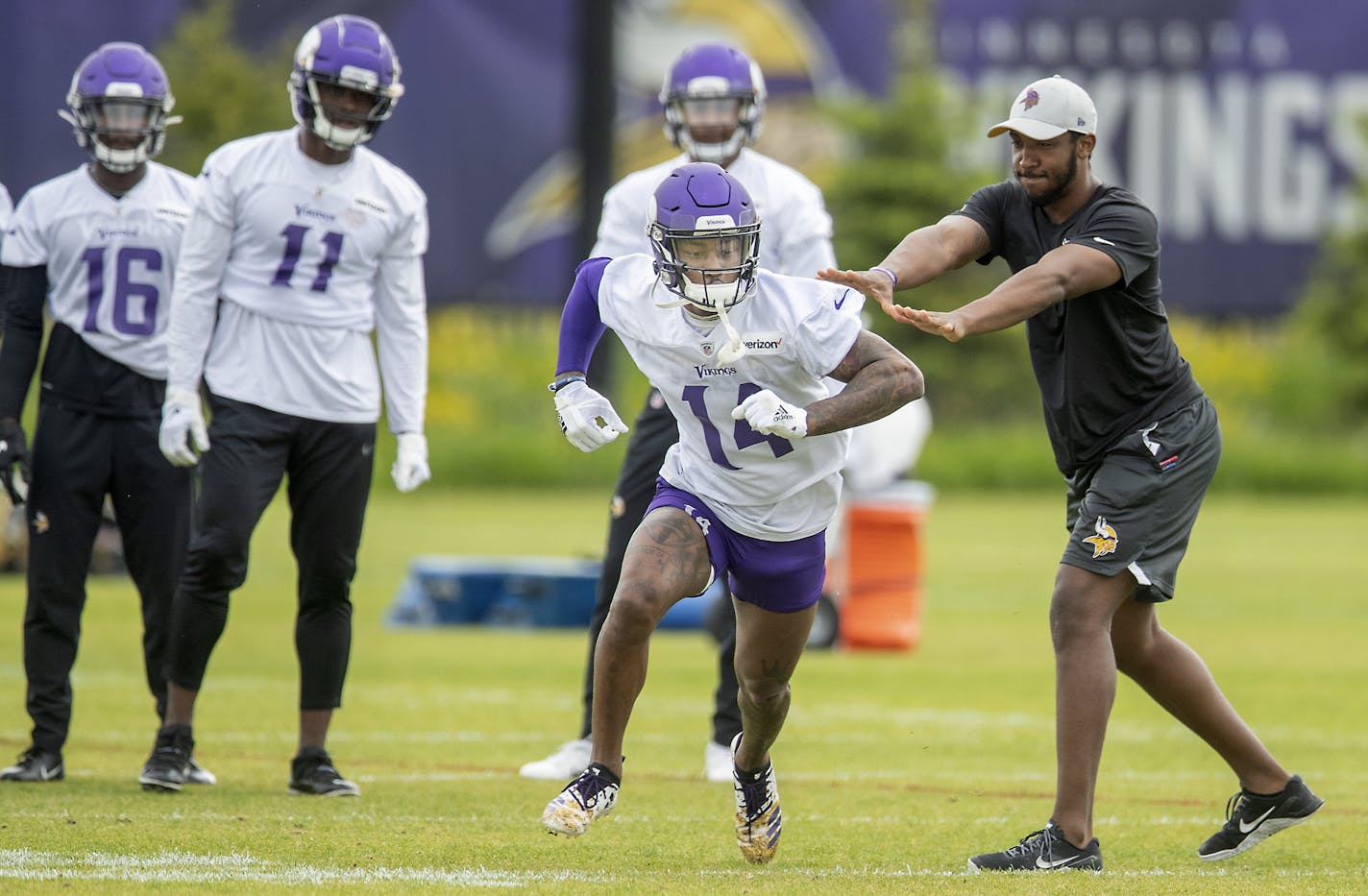 Minnesota Vikings wide receiver Stefon Diggs ran through drills during practice at the TCO Performance Center, Wednesday, May 29, 2019 in Eagan, MN. ] ELIZABETH FLORES &#x2022; liz.flores@startribune.com