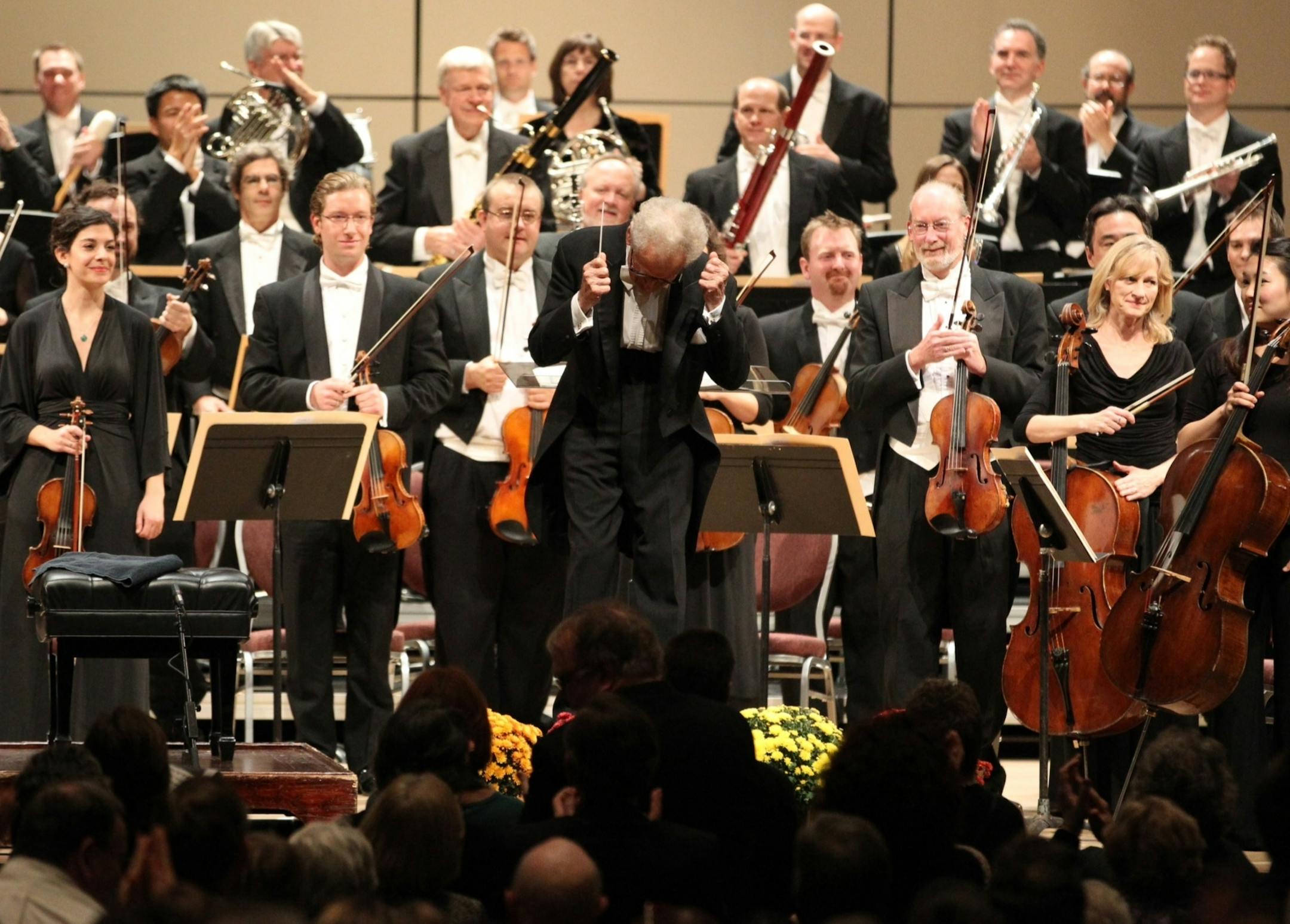 Stanislaw Skrowaczewski thanked a packed audience as they gave him and the Minnesota Orchestra musicians a standing ovation as they took the stage. The players of the Minnesota Orchestra, who are in lock-out over their contract, held a concert the Minneapolis Convention Center on Thursday, October 18, 2012 in Minneapolis, Minn.