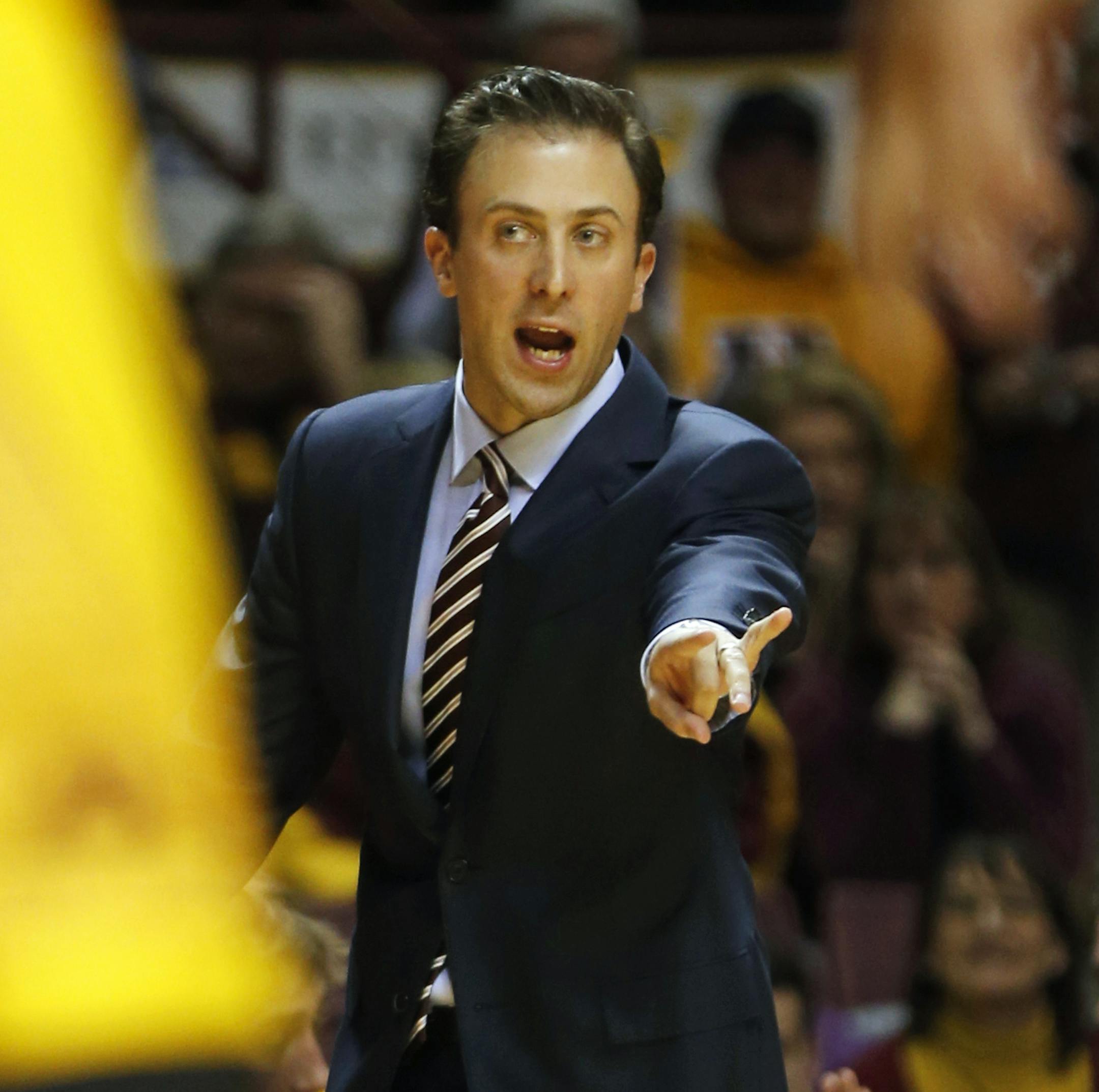 At Williams Arena in the Big 10 Opener between the U of M and Michigan, head coach Richard Pitino coached a very tight game that the Gophers lost 60-63.]richard tsong-taatarii/rtsong-taatarii@startribune.com