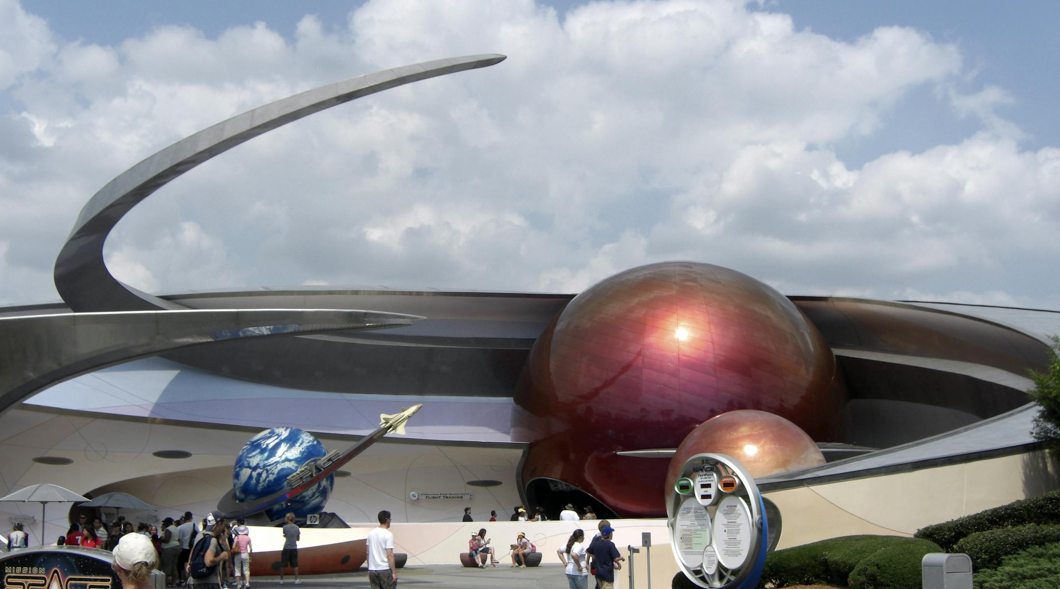 The entrance to Mission Space, a motion simulator ride at Disney's Epcot theme park.