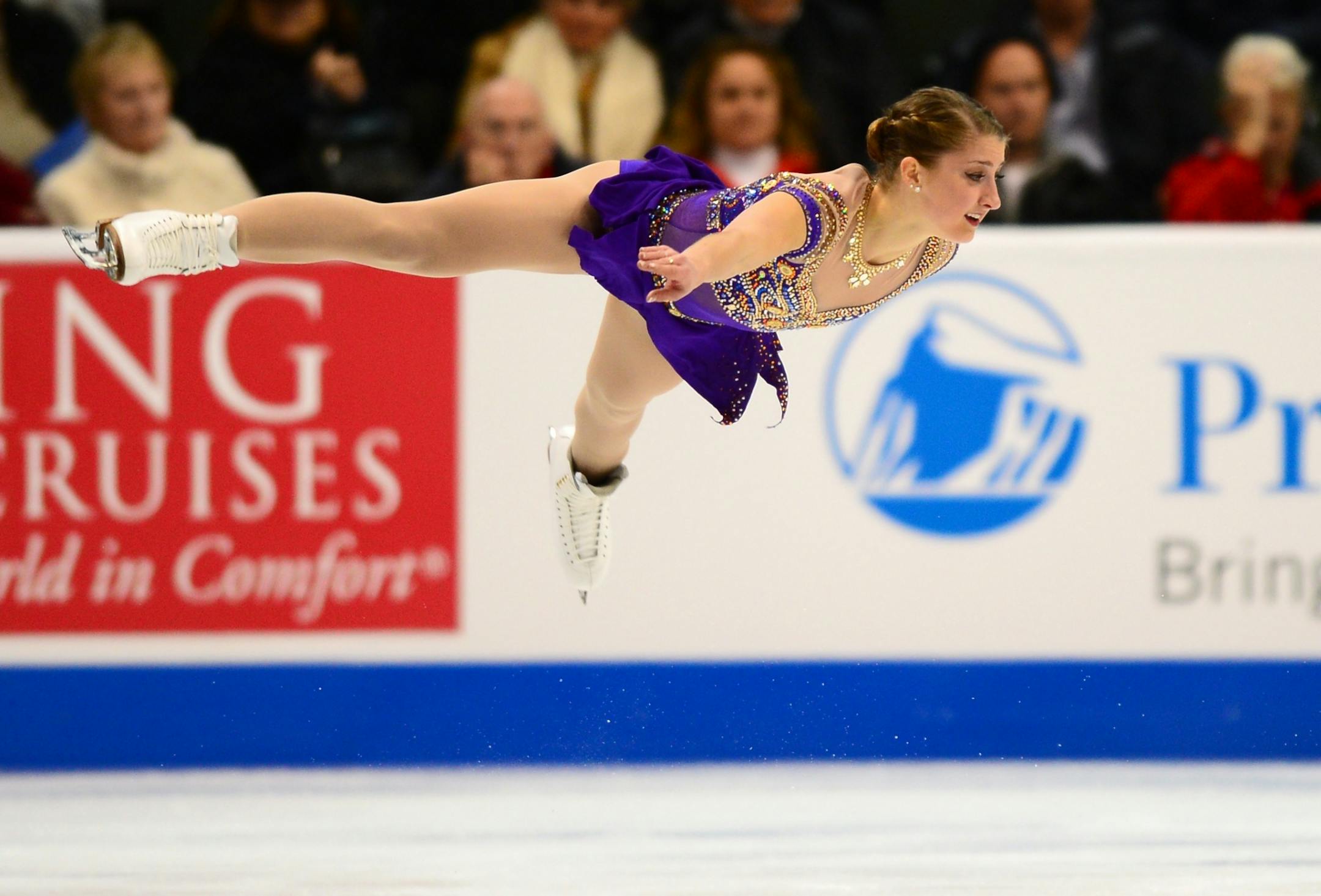 Hannah Miller went horizontal while competing in the Championship Ladies Short Program of the 2016 Prudential U.S. Figure Skating Championships Thursday.