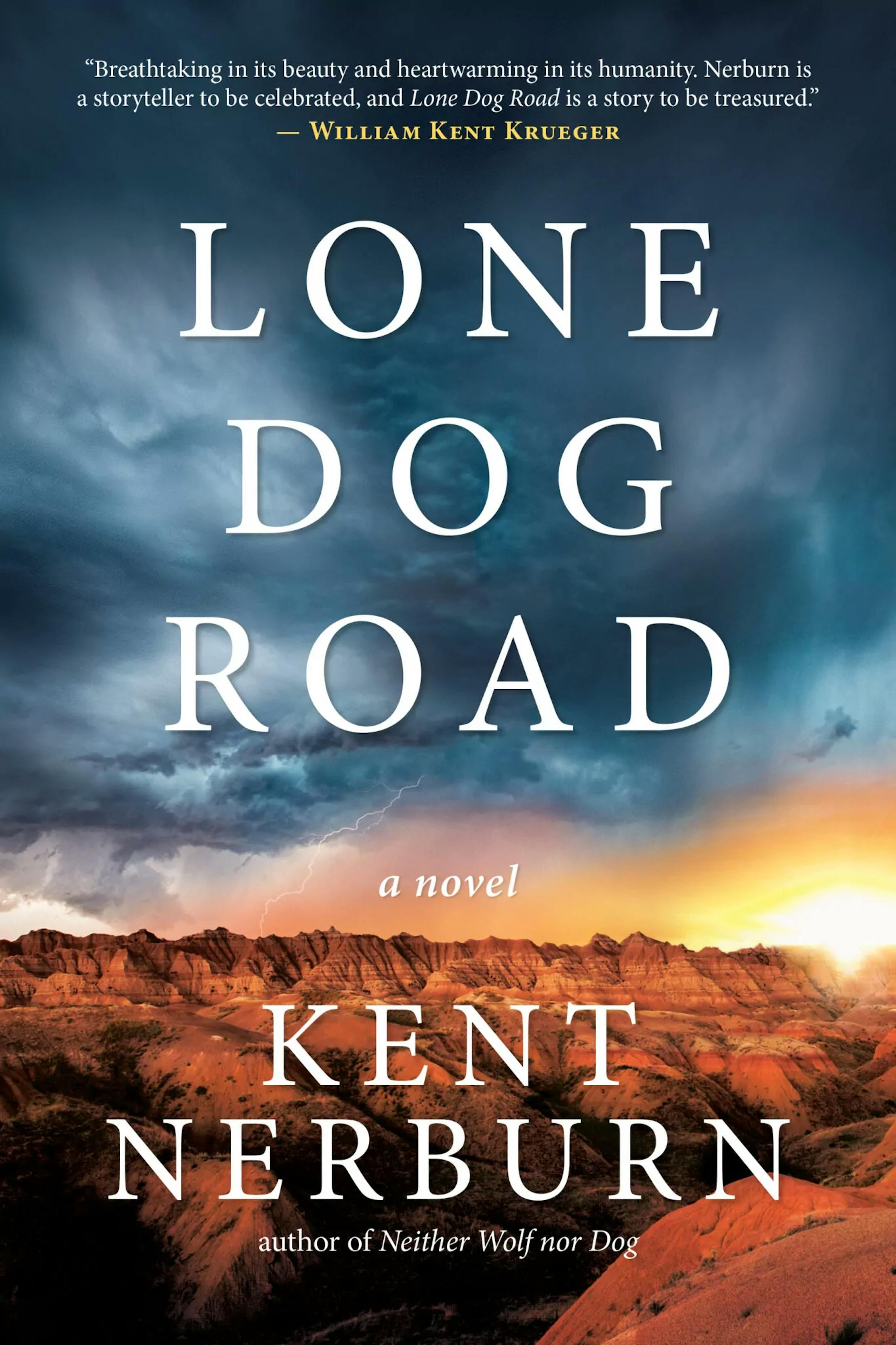 cover of Lone Dog Road is a photo of a storm sky over a mountain range