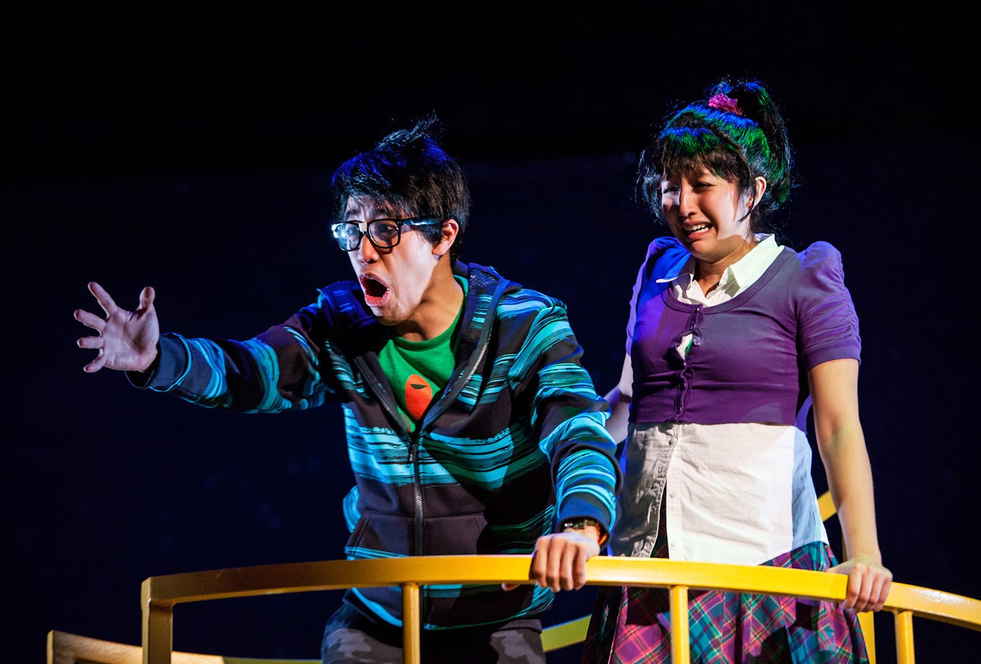 credit: Dan Norman Alton Alburo and Sasha Diamond in "The Wong Kids in 'The Secret of The Space Chupacabra Go!'" at Children's Theatre Company.