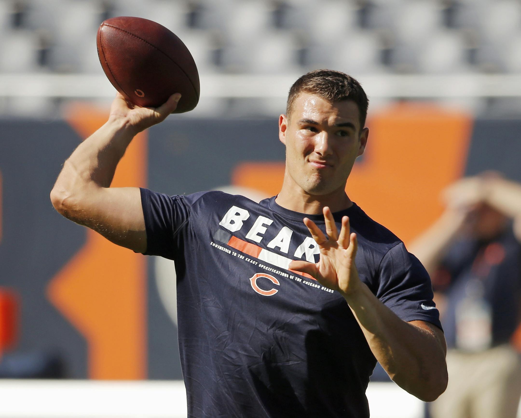 Chicago Bears quarterback Mitchell Trubisky warms up before an NFL football game against the Pittsburgh Steelers, Sunday, Sept. 24, 2017, in Chicago. (AP Photo/Charles Rex Arbogast)