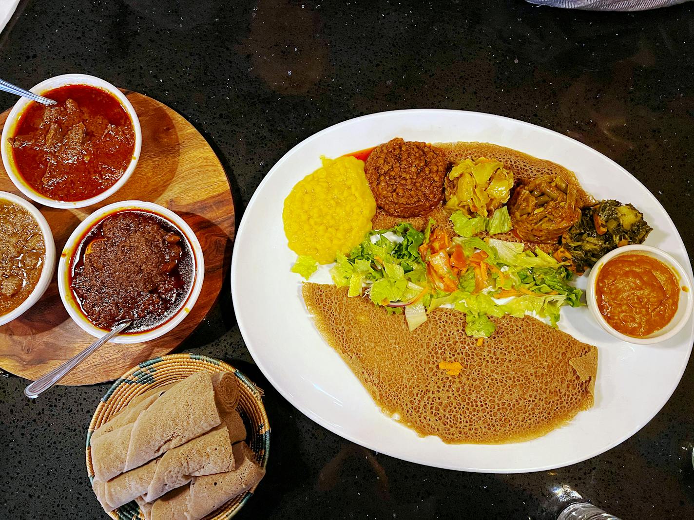 A shareable meal at Bole Ethiopian Cuisine in St. Paul. Jon Cheng, Special to the Star Tribune