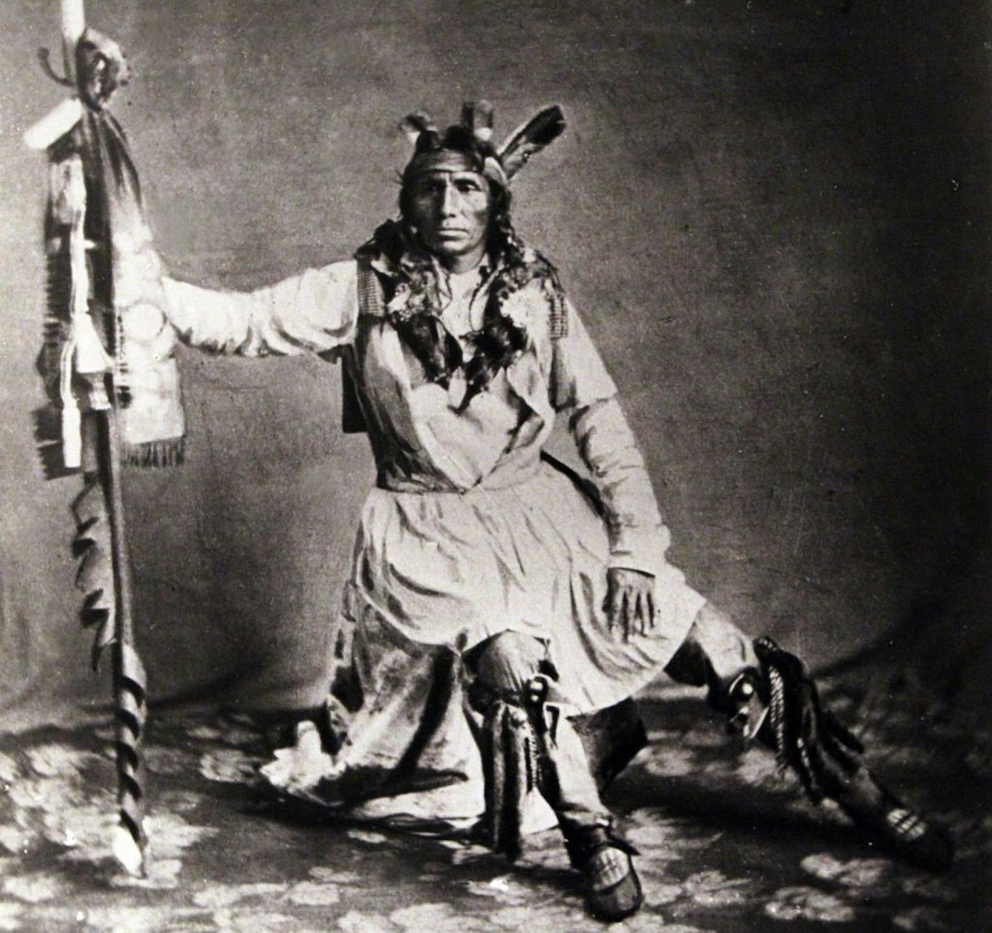 A copy of a photograph of Taoyateduta, also know as "Little Crow," chief of the Mdewakanton Dakota, on display at the Brown County Historical Society.