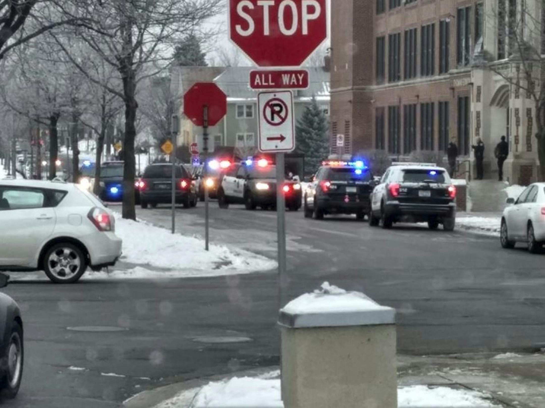 Multiple squad cars reported to Edison High School after a report of a disturbance at the school. (Photo courtesy 2nd Precinct Crime Watch Facebook page)
