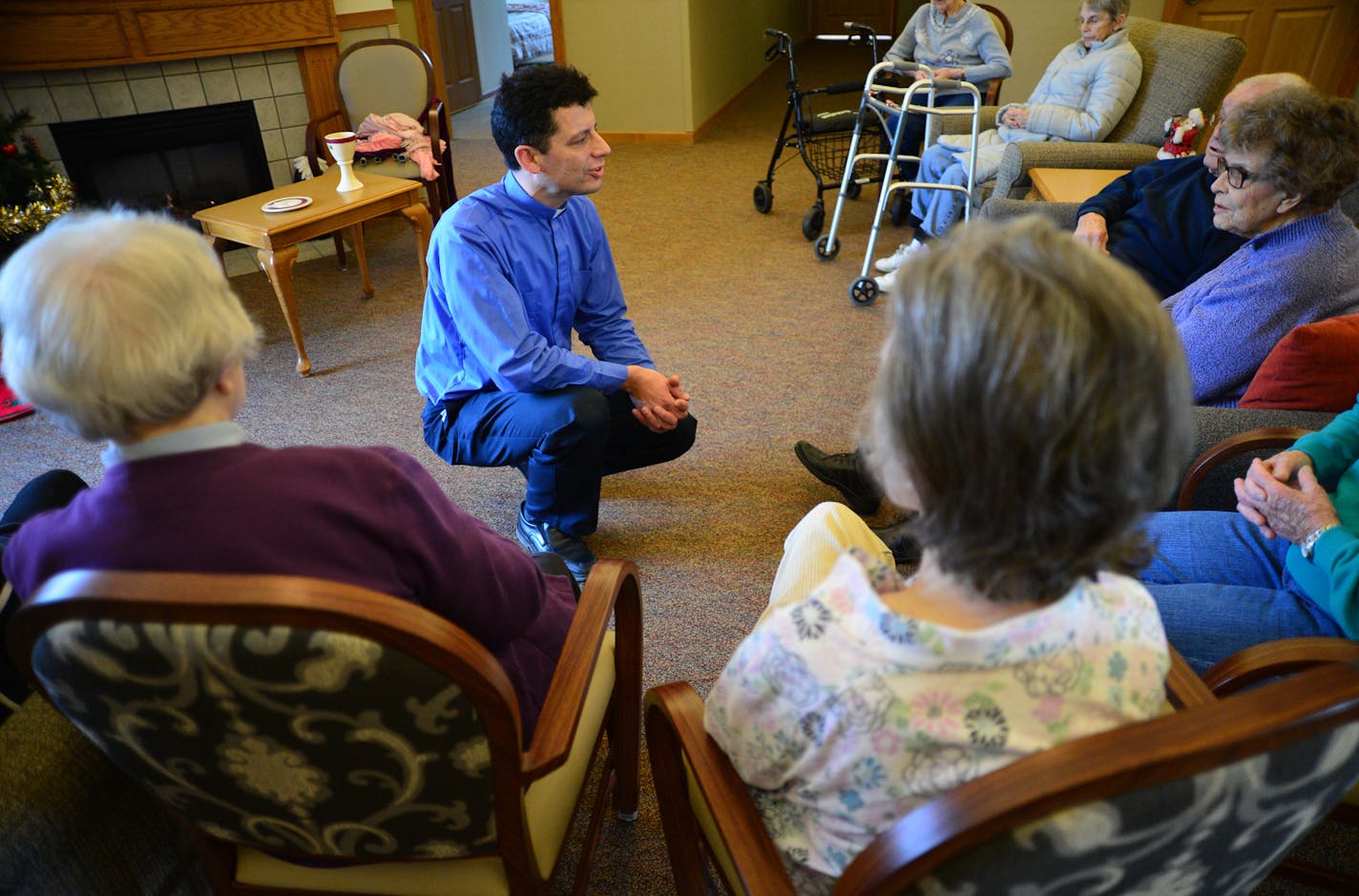 The Augustana Care nursing homes and assisted living facilties have designed religious services that are specially-catered to their residents with memory issues like dementia and Alzheimer's. The services are short, take place in groups of five to 20 people and involve a lot of sensory experiences, like playing hands-on instruments of chimes and tambourines. Chaplin Alex Treitler with Augustana Health Care worked with a small group at Emerald Crest by Augustana Care in Burnsville, Mn. on Monday