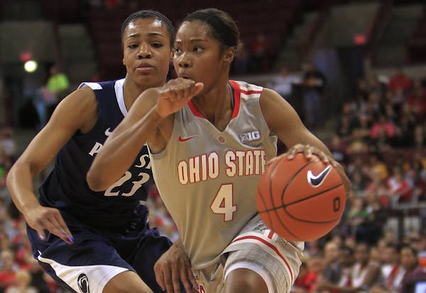 Ohio State's Tayler Hill, right, was taken fourth overall in the WNBA draft by the Washington Mystics. Hill is a former Minneapolis South star.