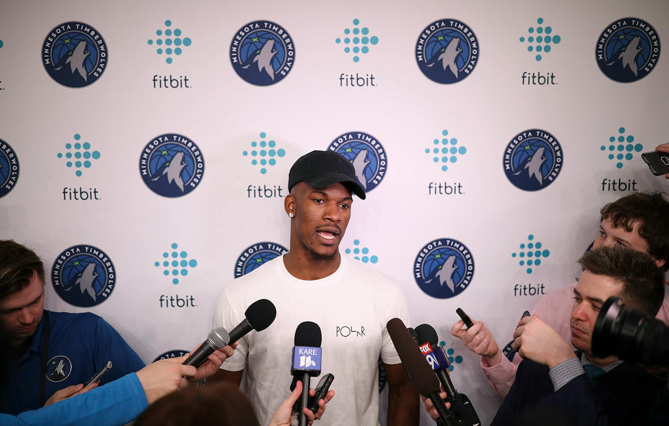 Injured Timberwolf Jimmy Butler spoke to the media for the first time since having surgery before Sunday night's game against the Rockets.