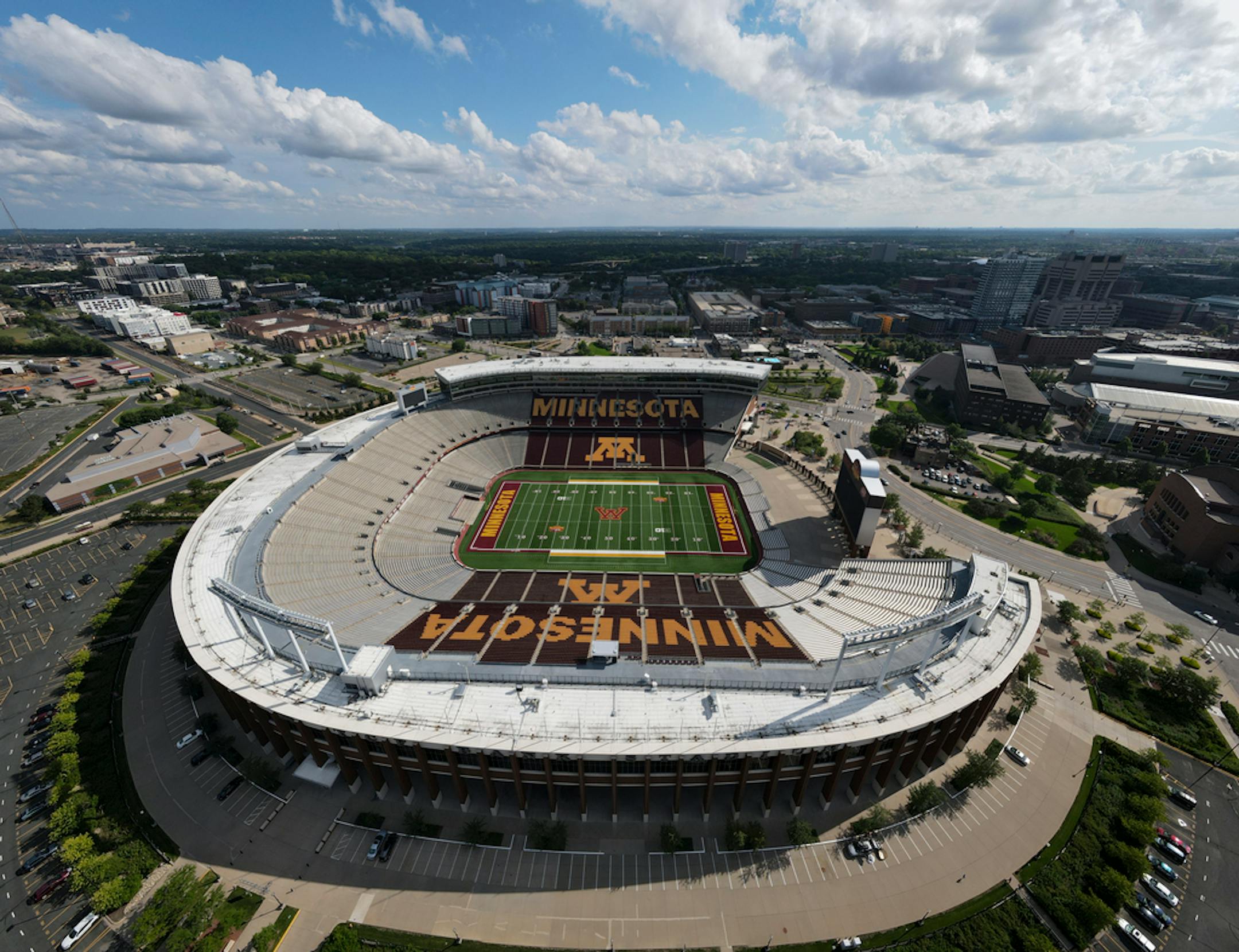 An empty TCF Bank Stadium, home of the University of Minnesota Gophers, was photographed Thursday, Aug. 13, 2020 in Minneapolis, Minn. ]